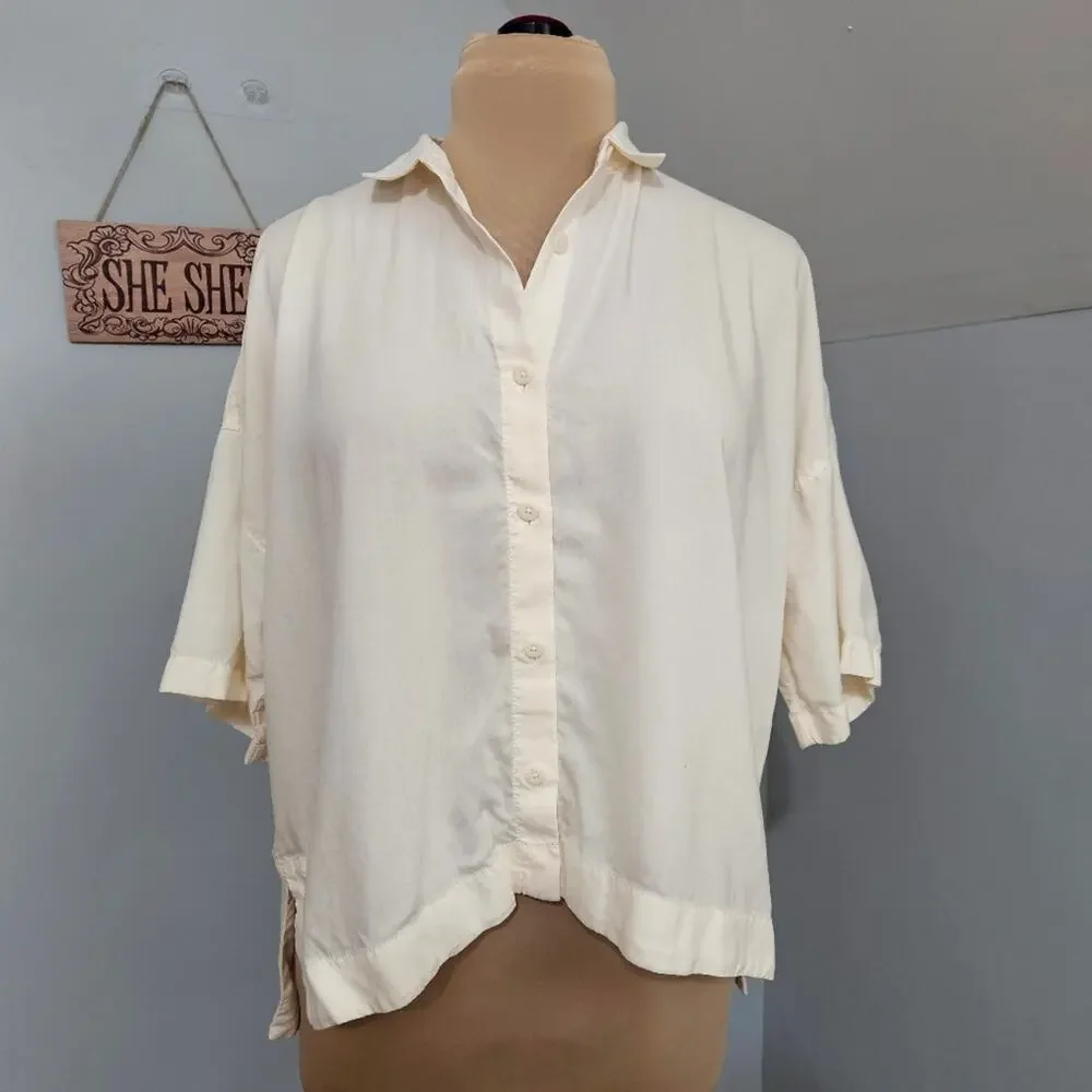 Everlane Oversized Ivory Button Front Shirt Top Size Small Minimal Capsule - Picture 1 of 10